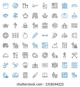 lunch icons set. Collection of lunch with shashlik, menu, tandoor, bread, knife, food and restaurant, bbq, dishes, meal, plate, roast, muffin. Editable and scalable lunch icons.
