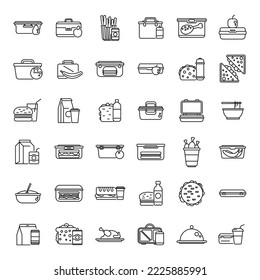 Lunch icons set outline vector. Food tray. School meal