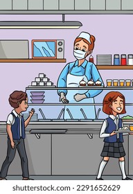 Lunch Lady Colored Cartoon Illustration