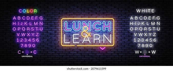Lunch And Learn neon sign vector design template. Lunch And Learn neon logo, light banner, design element, night bright advertising, bright sign. Vector illustration. Editing text neon sign
