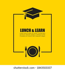 Lunch and learn vector poster design on yellow background