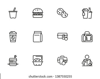 Lunch Line Icon Set. Morning Coffee, Snack, Picnic Box. Eating Concept. Can Be Used For Topics Like Food, Breakfast, Lunch Break