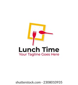 Lunch Logo Vector Design with Accent spoon and fork in a rice box