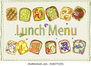 Lunch menu vector template with sandwiches