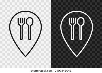 Lunch on the map, line icon, high quality vector editable stroke symbol. Catering establishment outline sign isolated on dark and light transparent background. Canteen