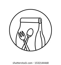 Lunch, paper bag, spoon, furcula icon. Simple line, outline vector of take away icons for ui and ux, website or mobile application