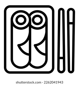 Vector de contorno de icono de placa de almuerzo. Cocina a base de rollo. Queso de carne