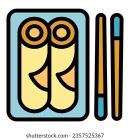Lunch plate icon outline vector. Roll cuisine. Meal cheese color flat