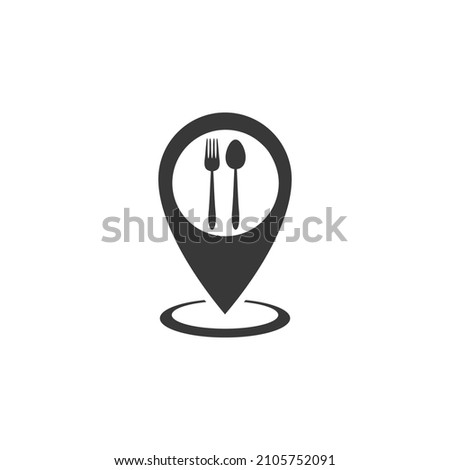 Lunch point icon, location restaurant or caffe, pin on map for eat, food on the road, cutlery, fork and knife, editable stroke vector illustration