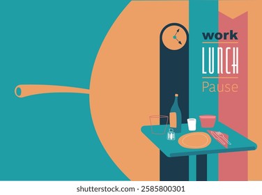 Lunch ready for work pause, cover. Vector design