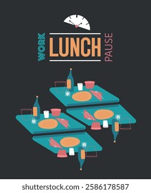 Lunch ready for work pause, cover. Vector design