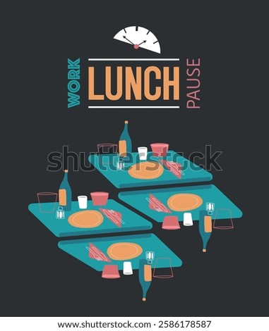 Lunch ready for work pause, cover. Vector design