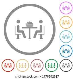 Lunch in restaurant flat color icons in round outlines on white background