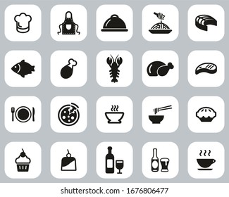 Lunch Or Restaurant Lunch Icons Black & White Flat Design Set Big