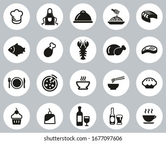 Lunch Or Restaurant Lunch Icons Black & White Flat Design Circle Set Big