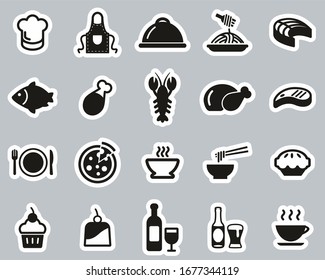 Lunch Or Restaurant Lunch Icons Black & White Sticker Set Big