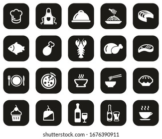 Lunch Or Restaurant Lunch Icons White On Black Flat Design Set Big