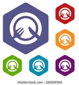 Lunch rhombus icons set in different colors. Vector Illustration