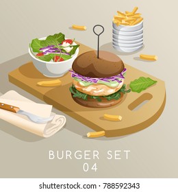 Lunch Set : Burgers and French Fries : Vector Illustration