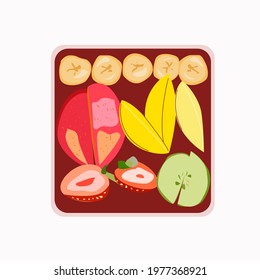 Lunch or snack in a fruit box. Isolated element on a white background.