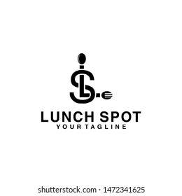 Lunch Spot initial LS vector logo design featuring creative integration of fork and spoon forming the letters. Perfect for restaurants, cafés, food delivery services, catering businesses, and culinary