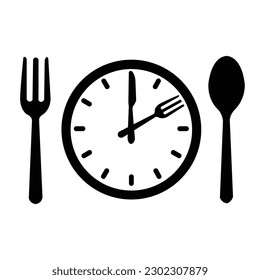 lunch time clock plate fork spoon icon food symbol for bar cafe hotel eating icon template vector illustration isolated on white background