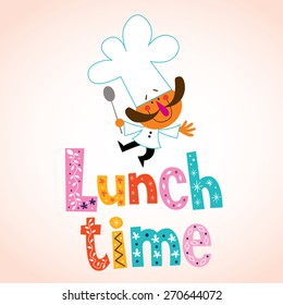 Lunch time decorative type with chef character