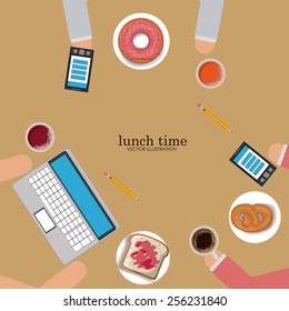 lunch time design over, ligth brown background, vector illustration.