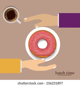 lunch time design over, ligth pink background, vector illustration.