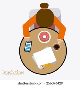 lunch time desing over, white backgrund, vector illustration.