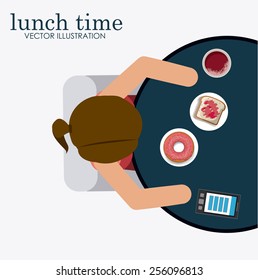 lunch time desing over, white backgrund, vector illustration.