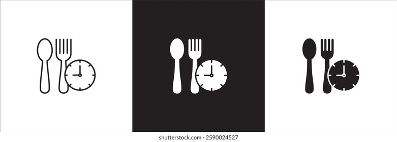 Lunch time icon set. Time break for lunch icon collection. Icon set contain symbol of restaurant, dinner, eat schedule, rest hours, lunchtime, eat, cafe, routine. Vector stock illustration.