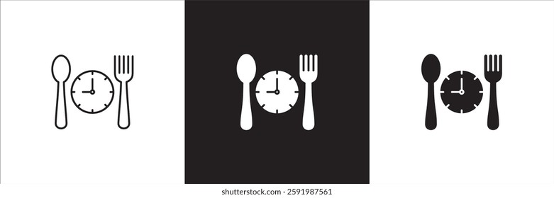 Lunch time icon set. Time break for lunch icon collection. Icon set contain symbol of restaurant, dinner, eat schedule, rest hours, lunchtime, eat, cafe, routine. Vector stock illustration.
