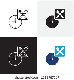 Lunch time icon set. Time break for lunch icon collection. Icon set contain symbol of restaurant, dinner, eat schedule, rest hours, lunchtime, eat, cafe, routine. Vector stock illustration.