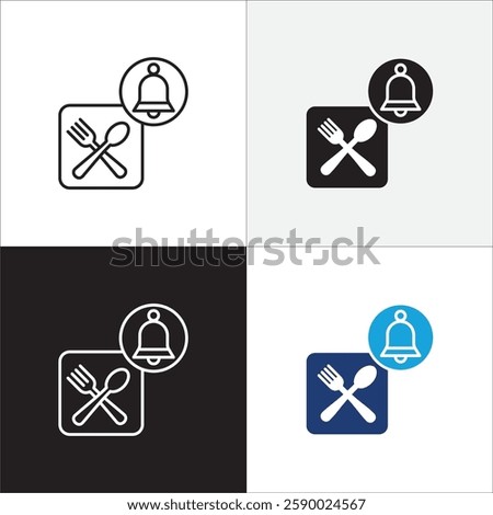 Lunch time icon set. Time break for lunch icon collection. Icon set contain symbol of restaurant, dinner, eat schedule, rest hours, lunchtime, eat, cafe, routine. Vector stock illustration.