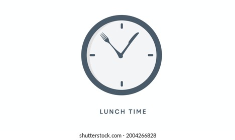 Lunch time icon. Vector isolated flat editable illustration of a clock with fork and knife