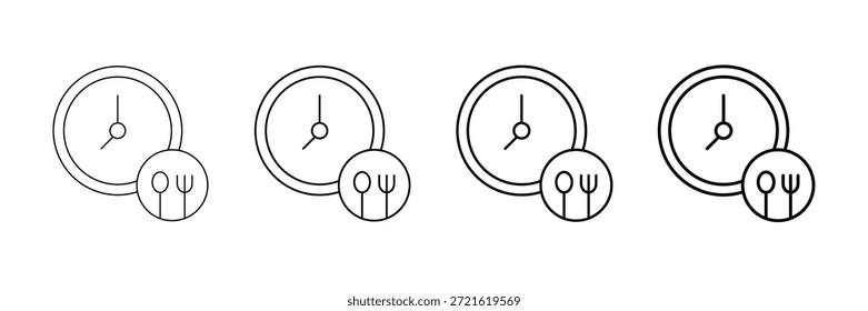 Vector de los iconos de la hora del almuerzo fijado en diverso estilo de la línea del trazo