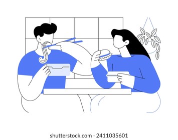 Lunch time isolated cartoon vector illustrations. Happy couple talking and snacking together, having lunch with friend, healthy eating, organic nutrition, balanced diet vector cartoon.