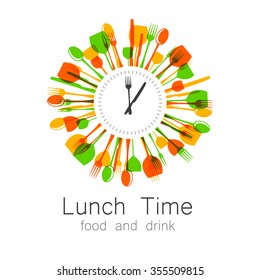 Lunch Time logo. Restaurant, coffee shop, fast food, food delivery. Template design for corporate identity.