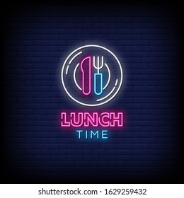 Lunch Time Neon Signs Style Text Vector