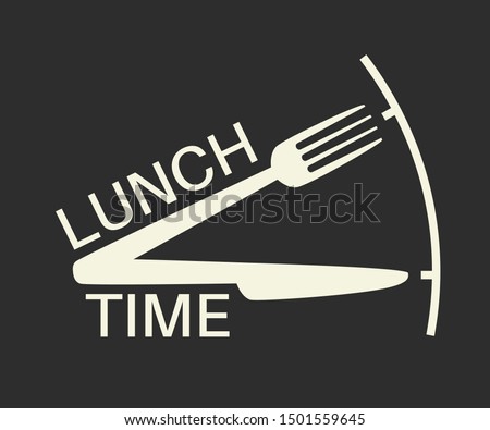 Lunch time text with fork and knife on black background. Lunch break Applicable as part of restaurant, cafe lunch menu. Vector illustration