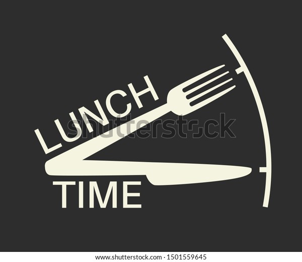 黒い背景に昼食のテキストとフォークとナイフ お昼休みレストラン カフェのお昼メニューの一部として利用可能 ベクターイラスト のベクター画像素材 ロイヤリティフリー