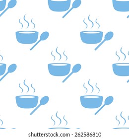 Lunch time white and blue seamless pattern for web design. Vector symbol