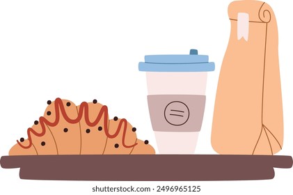Bandeja De Almuerzo Con Croissant Y Ilustración vectorial De Café