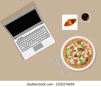 lunch in the workplace, behind the laptop