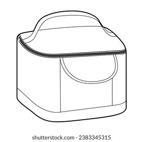 Lunchbox Bag box silhouette. Fashion accessory technical illustration. Vector satchel front 3-4 view for Men, women, unisex style, flat handbag CAD mockup sketch outline isolated