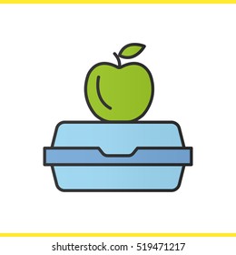 Lunchbox Color Icon. Apple On Lunch Box. Isolated Vector Illustration