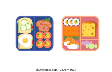 Contenedores de lonchbox con contenido brillante. Concepto de almuerzo