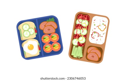 Contenedores de lonchbox con contenido brillante. Concepto de almuerzo