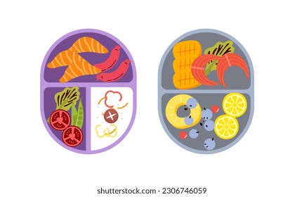 Contenedores de lonchbox con contenido brillante. Concepto de almuerzo
